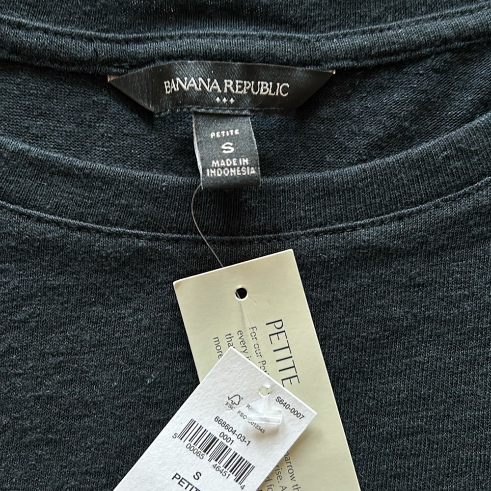 Banana Republic | Womens Black Short Sleeve Linen Top Shoulder Pleats - Size SP